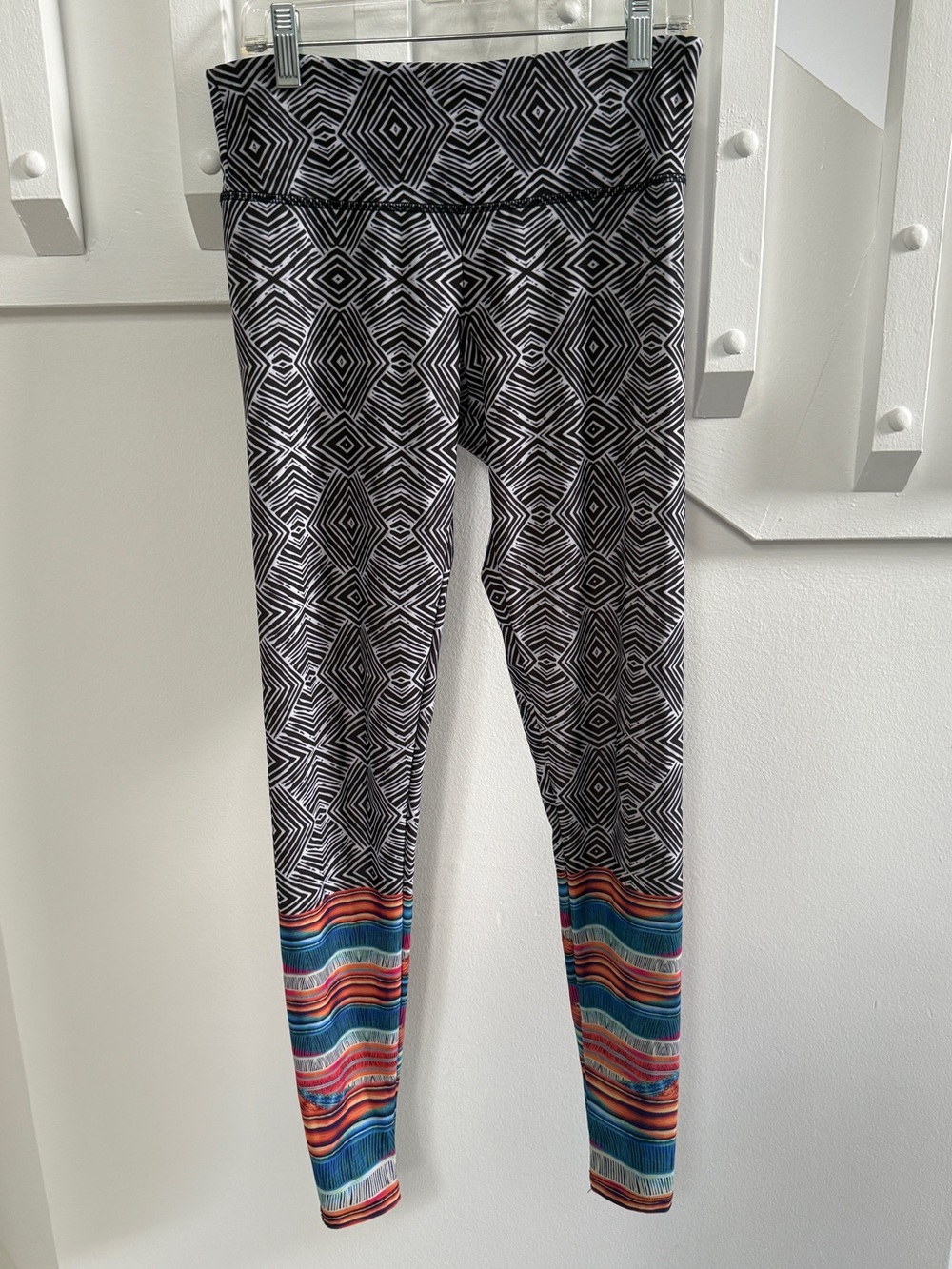Onzie Black & White Geometric Leggings with Multicolor Ankles